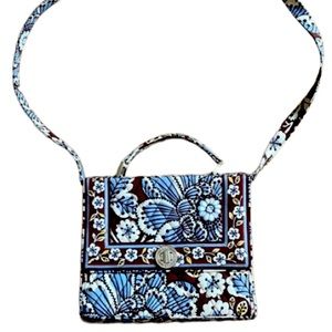 VERA BRADLEY HIPSTER FLORAL PRINT SHOULDER BAG MOCHA BLUE GOLD 20” STRAP